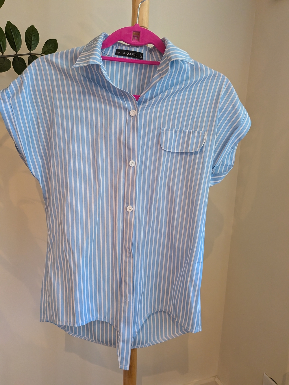 ZAFUL Blue Striped Cap Sleeve Shirt S Coastal Chic Old Money Preppy